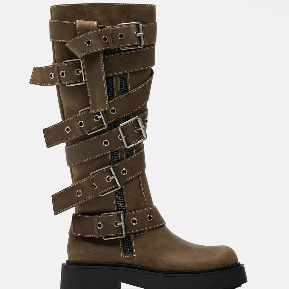 ZARA Buckle Strap LEATHER Boots